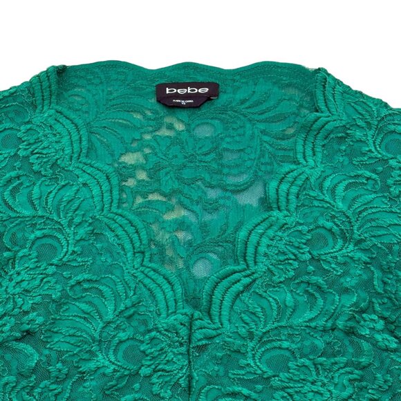 Vintage Y2K bebe Green Lace Mesh Bodysuit – Long Sleeve - Picture 3 of 6